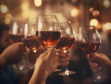 Hand Holding Glass Of Red Wine, Porto Wine,  People Cheering, Cheers, Spending A Moment Together With Friends, Party, Happy Moment, Wine Tasting, Cheering, Porto Wine,