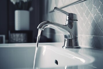 faucet with water in bathroom