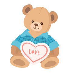 Wall Mural - сute teddy bear in blue plaid pajamas with a heart. lovable stuffed toy bear in a flat style isolate