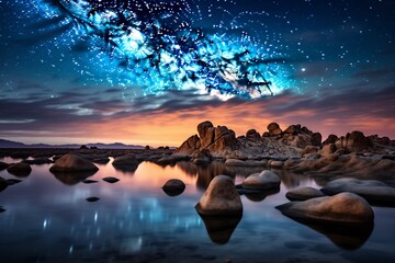Wall Mural - The Milky Way painting the night sky, stars glittering like diamonds, an awe-inspiring view of the cosmos.