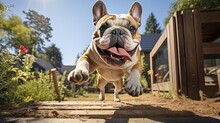 Bulldog Running In Backyard
