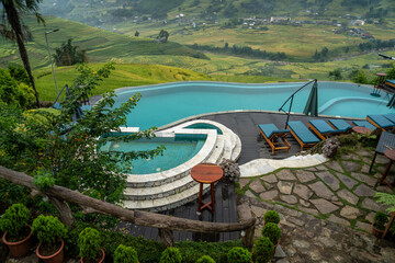 Poster - Swimming pool in the midst of nature is a concept of utilization. of things that occur naturally