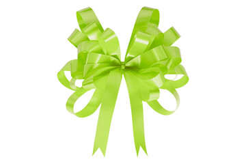 Wall Mural - Green gift bow ribbon isolated on transparent background.