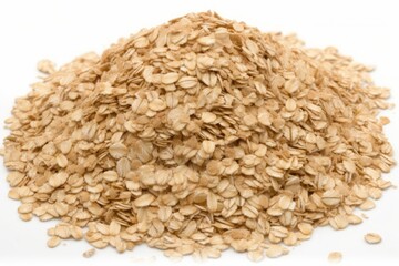 Wall Mural - The raw, dry oat flakes are separated on a white backdrop. Muesli or granola is made with flattened grains of wheat, barley, and bran. Generative AI