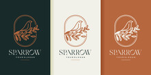 Sparrow Bird Leaf Branch Line Art Luxury Logo Design