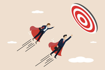 Wall Mural - team target, team work to achieve business goals, cooperation towards success, leadership or challen