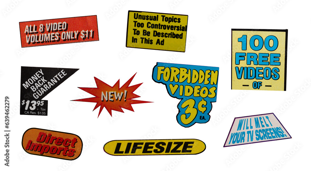 Cutout magazine vintage labels, price, words, stickers, tags, sign and ...