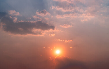 Wall Mural - The vast Beautiful sky and four orange clouds that are beautiful sky before sunset. The natural sky before background has a breeze on a bright day in the summer.