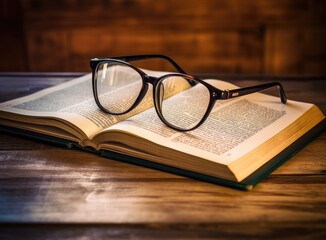 Glasses lie on a book or tablet. Education at school or university. The concept of learning.