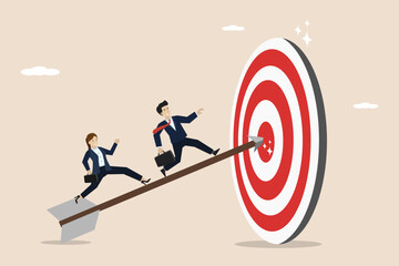 Wall Mural - business achievement, target success or career growth concept, confident businessman and working wom