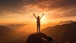 © pinkrabbit - Silhouette of woman stand and feel happy on the most hight at the mountain on sunset, success, leader, teamwork, target, Aim, confident, achievement, goal, on plan, finish, generate by AI.