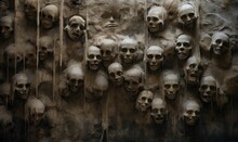 Photo Of A Unique Display Of Skulls Mounted On A Wall