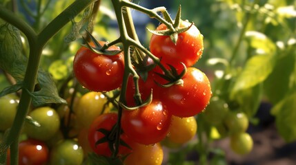 Wall Mural - cherry tomatoes in a greenhouse