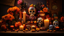 Mexican Day Of The Dead Altar With Bread
