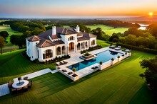 Luxury Mansion On Large Lot Of Land With Texas Hill Country Landscape And Surrounding Green Surroundings Of The Ranch Country Home With Infinity Pool And Wealthy Real Estate Living By