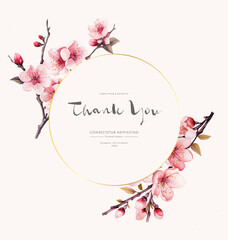 Wall Mural - Collection of сherry blossom flowers and branches in vector watercolor style. Thank you card. AI generated