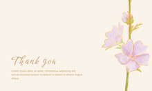 Thank You Card With Botanical Watercolor Purple Flower With Golden Lines. Editable And Printable For Your Project