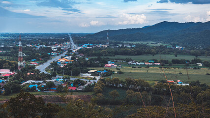 Wall Mural - Landscape of mountain and city in sunset at Phu Sub Lek Reservoir viewpoint Lopburi Thailand