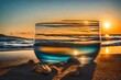 glass of water at sunset