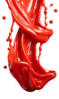 Leinwandbild Motiv A jet of tomato juice/ketchup. Red wave. Red splash. Isolated on a transparent background.