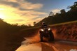 Exciting off-road ATV experience on a dirt track. Thrilling buggy ride. Generative AI