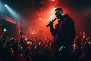 Wall Mural - Rapper with microphone in hand and audience looking