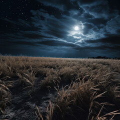 Canvas Print - A silver oat field oat shimmering moonlight 
