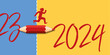 Carte de vœux 2024 symbolisant le passage à la nouvelle année avec une ligne traversée par un crayon rouge.