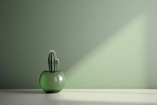 Minimalistic Still Life With Green Glass Vase And Mini Cactus Plants