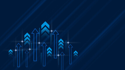 light up arrows dark blue background business growth competition concept. business arrow up growth line circuit technology on dark blue background. Up arrows on blue background.