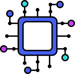 Vector Computer CPU processor system chip icon. Abstract data flow in Core microchip illustration.