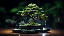 Cultivated Through Code, Digital Bonsai Trees Thrive In Tranquil Gardens, Embodying The Elegance Of Nature Guided By Artificial Intelligence | Generative Ai