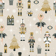 Seamless Christmas Pattern with Nutcrackers ballerina in Vector on beige.