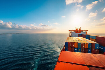 Cargo ships on the sea. Transportion by shipping.