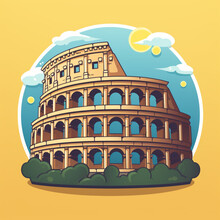 Rome, Colosseum In Typographic Cartoon Style. Generated AI