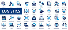 Logistics Symbols Icon Set. Delivery, Logistics And Shipping Icon Collection.