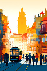 Wall Mural - Illustration of beautiful view of the city of Porto, Portugal