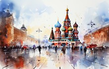 The Red Square View Is Stunning With A Colorful Digital Painting. Generative AI