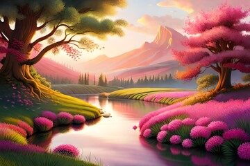 Canvas Print - landscape with flowers