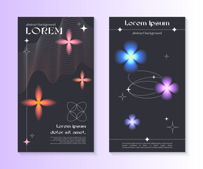 Wall Mural - vector insta story cosmic templates with linear shapes,blurred sparkles in 90s style.smm banners in 