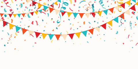 festive flag garlands with confetti, streamer ribbons vector