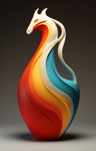 Quirky Abstract Colorful Ceramic Horse Vase Or Ornament In Bright Colors.