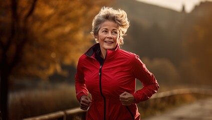 one old woman jogging running in park, Silver Gen healthy lifestyle, Generative Ai