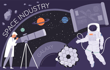 Wall Mural - space industry flat collage