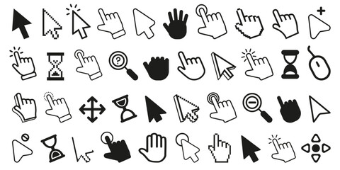 Fototapete - Click cursor icon collection. Set of computer mouse symbol. Arrow, hand, hourglass, mouse, zoom click icons. Computer mouse click cursor arrow and loading icons. Mouse click cursor symbol