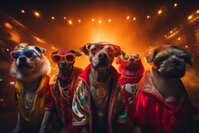 A Group Of Cool Looking And Funky Dressed Dogs On A Vacation Party Ordering A Drink At The Bar Of A Night Club