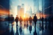 © DigitalGenetics - Blurred people in motion in a big city,  cityscape, capturing the energy of urban life in motion. Dynamic city scenes. Generative AI.
