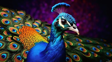 Naklejka na meble Colorful and exotic peacock close-up, beautiful animal in nature. Created with Generative Ai technology.