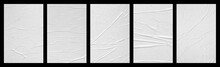 White Crumpled And Creased Glued Paper Poster Set Isolated On Black Background
