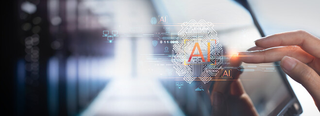 Wall Mural - ai artificial intelligence, innovation technology concept, businessman using ai technology on digita